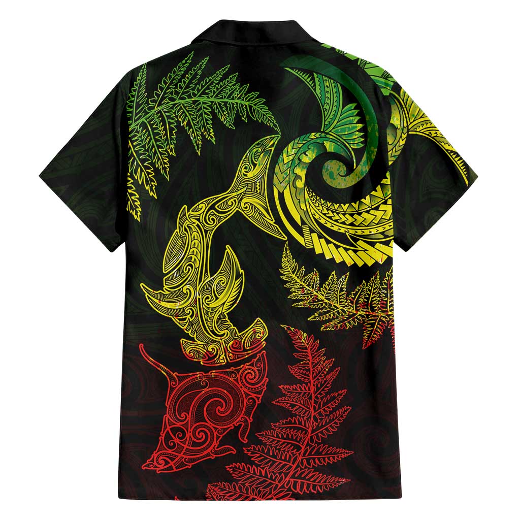 New Zealand Sea Animals with Maori Tribal Tattoo Family Matching Tank Maxi Dress and Hawaiian Shirt Shark Manta Ray with Silver Fern Reggae