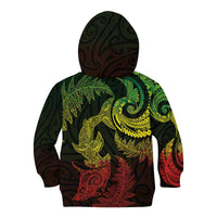 New Zealand Sea Animals with Maori Tribal Tattoo Kid Hoodie Shark Manta Ray with Silver Fern Reggae