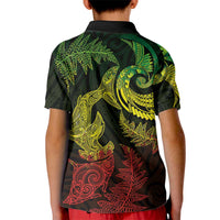 New Zealand Sea Animals with Maori Tribal Tattoo Kid Polo Shirt Shark Manta Ray with Silver Fern Reggae