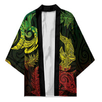 New Zealand Sea Animals with Maori Tribal Tattoo Kimono Shark Manta Ray with Silver Fern Reggae