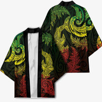 New Zealand Sea Animals with Maori Tribal Tattoo Kimono Shark Manta Ray with Silver Fern Reggae