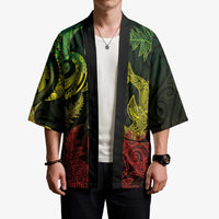 New Zealand Sea Animals with Maori Tribal Tattoo Kimono Shark Manta Ray with Silver Fern Reggae