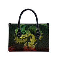 New Zealand Sea Animals with Maori Tribal Tattoo Leather Bag Shark Manta Ray with Silver Fern Reggae