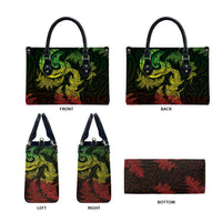 New Zealand Sea Animals with Maori Tribal Tattoo Leather Bag Shark Manta Ray with Silver Fern Reggae