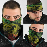 New Zealand Sea Animals with Maori Tribal Tattoo Neck Gaiter Shark Manta Ray with Silver Fern Reggae