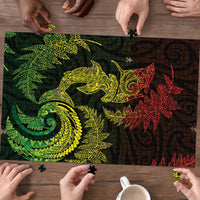New Zealand Sea Animals with Maori Tribal Tattoo Puzzle Shark Manta Ray with Silver Fern Reggae