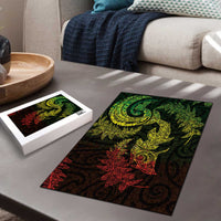 New Zealand Sea Animals with Maori Tribal Tattoo Puzzle Shark Manta Ray with Silver Fern Reggae