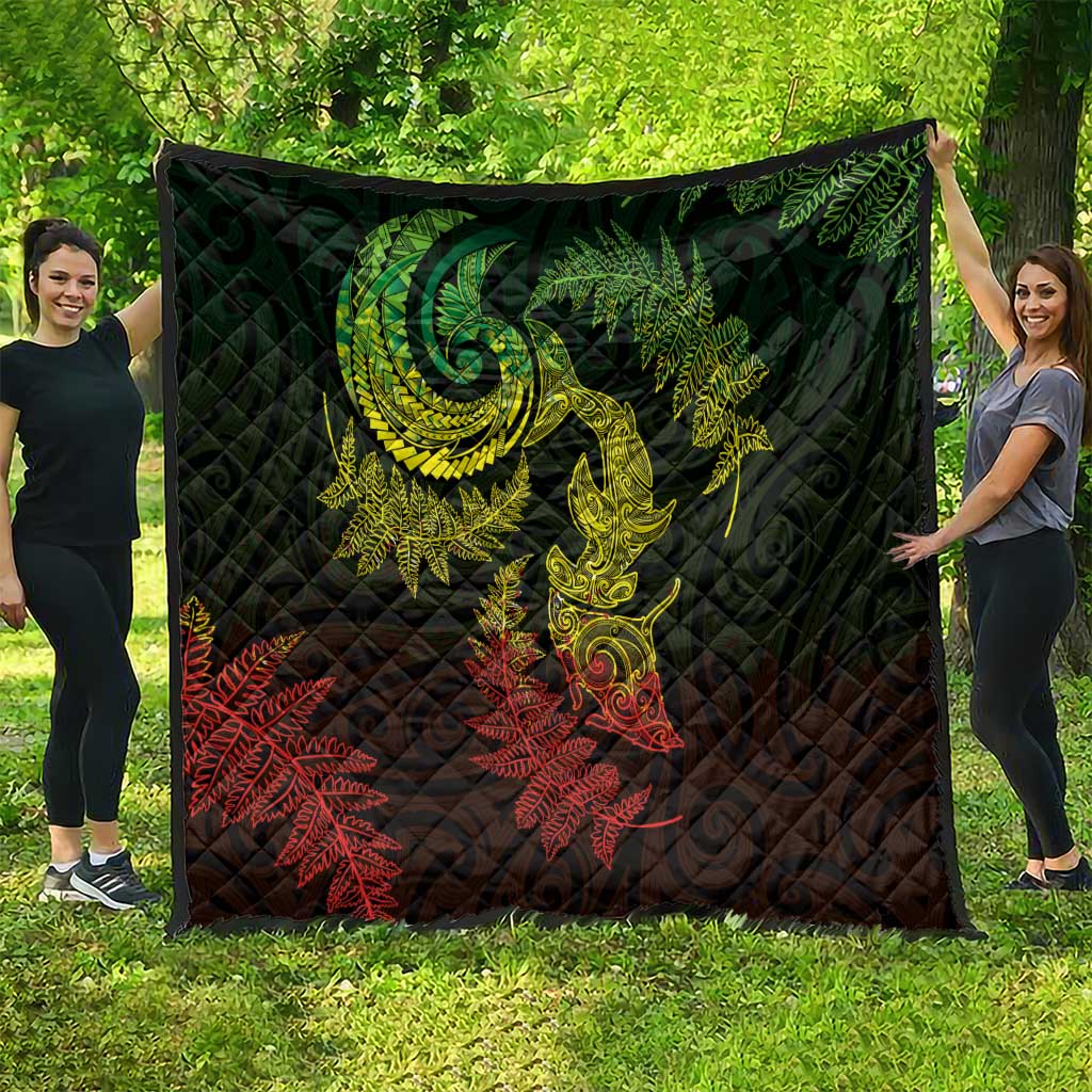 New Zealand Sea Animals with Maori Tribal Tattoo Quilt Shark Manta Ray with Silver Fern Reggae