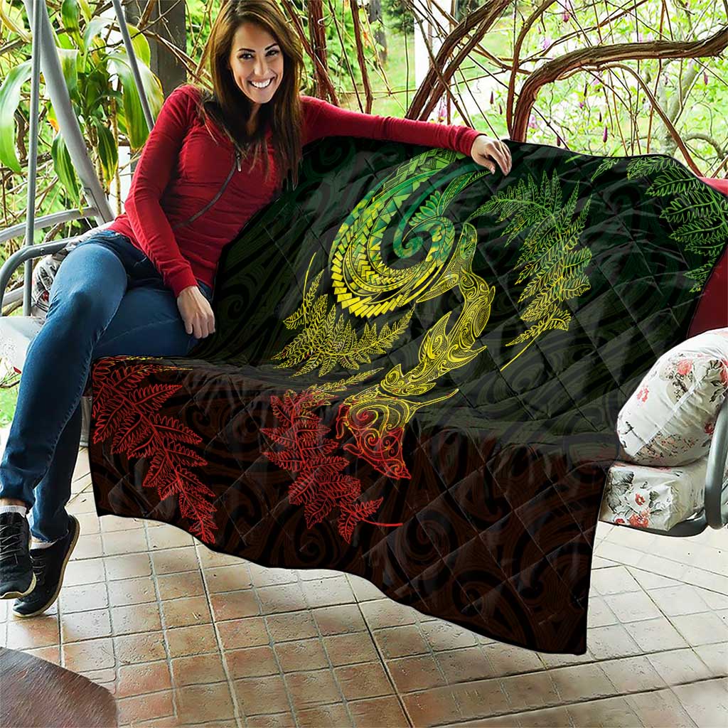 New Zealand Sea Animals with Maori Tribal Tattoo Quilt Shark Manta Ray with Silver Fern Reggae