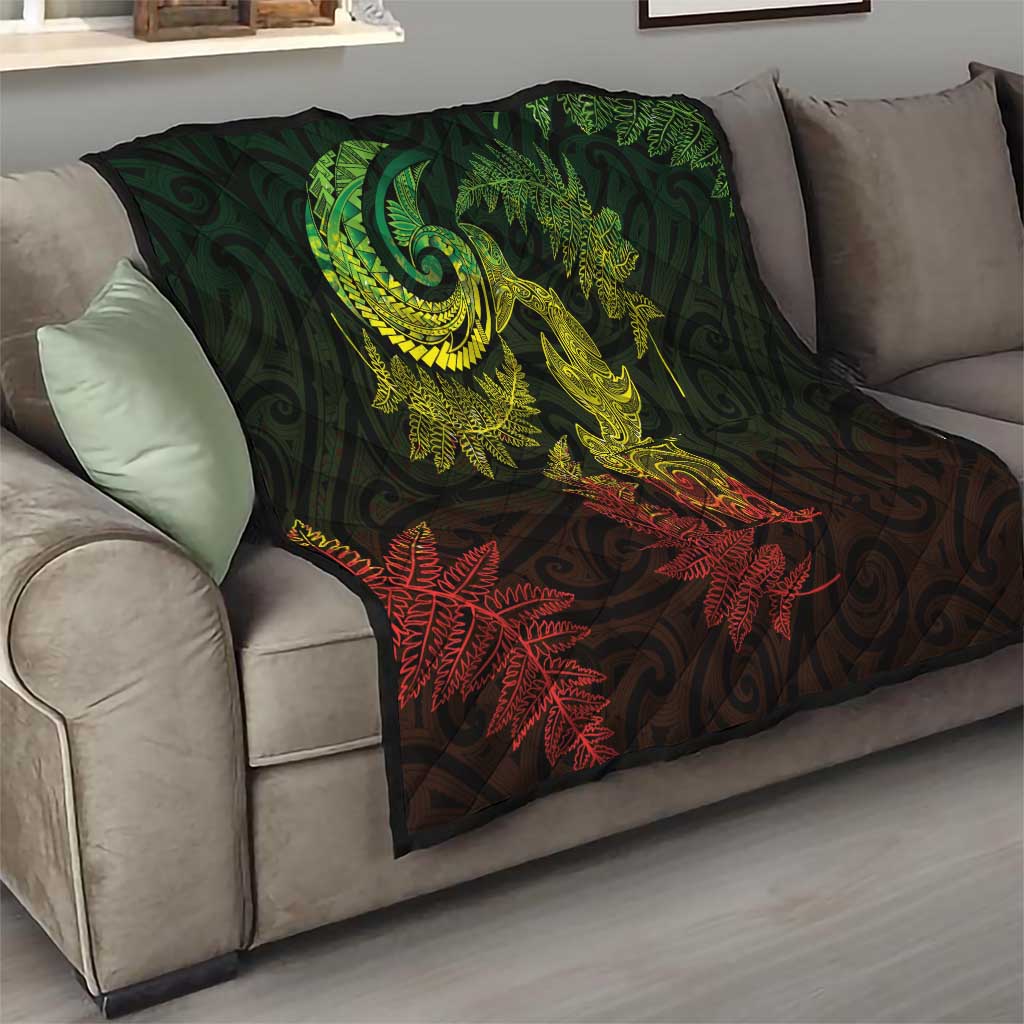 New Zealand Sea Animals with Maori Tribal Tattoo Quilt Shark Manta Ray with Silver Fern Reggae