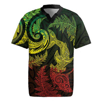 New Zealand Sea Animals with Maori Tribal Tattoo Rugby Jersey Shark Manta Ray with Silver Fern Reggae