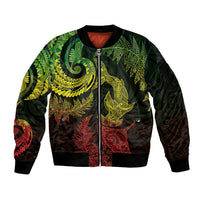 New Zealand Sea Animals with Maori Tribal Tattoo Sleeve Zip Bomber Jacket Shark Manta Ray with Silver Fern Reggae