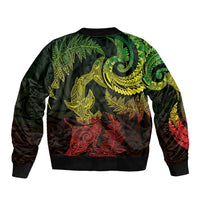 New Zealand Sea Animals with Maori Tribal Tattoo Sleeve Zip Bomber Jacket Shark Manta Ray with Silver Fern Reggae