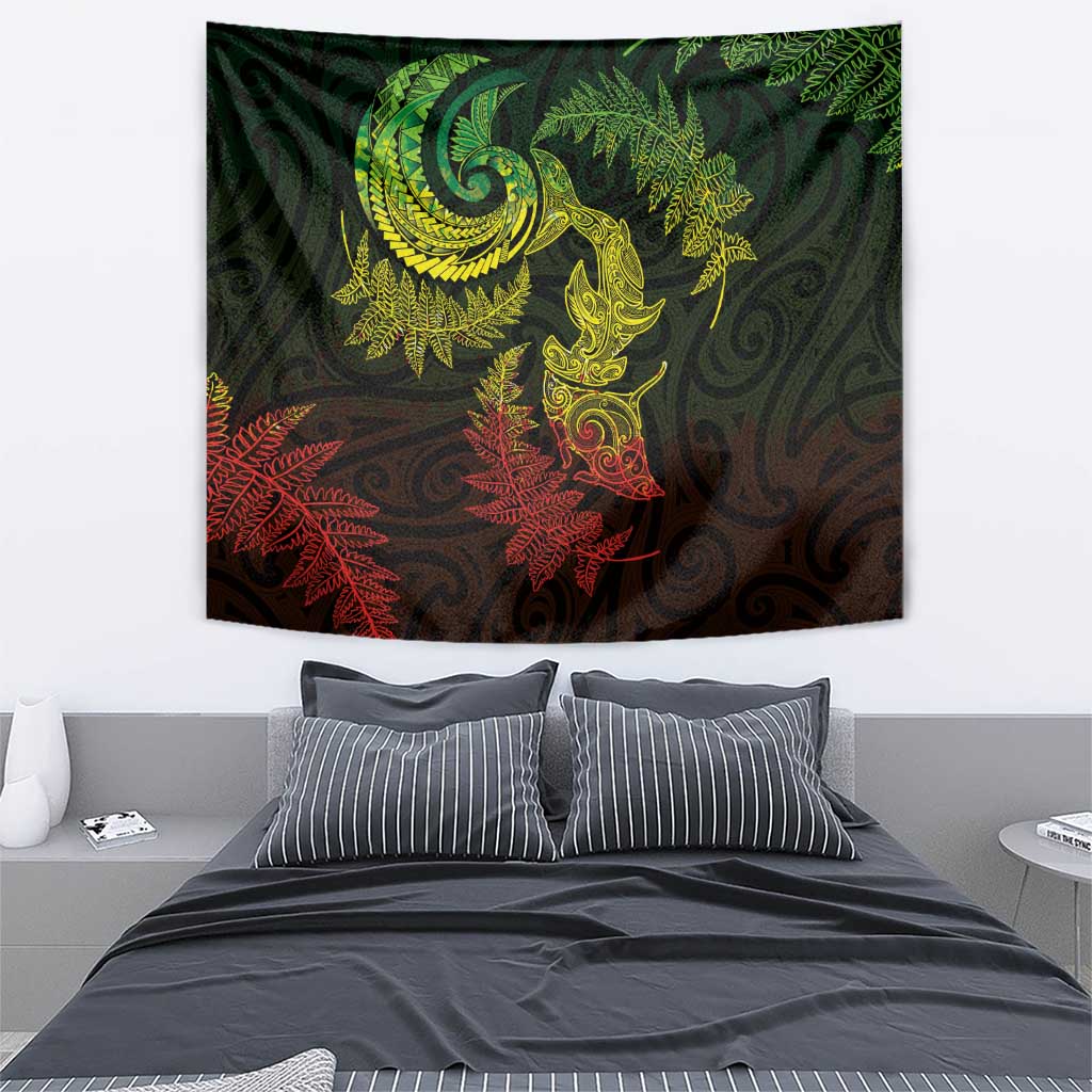 New Zealand Sea Animals with Maori Tribal Tattoo Tapestry Shark Manta Ray with Silver Fern Reggae