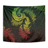 New Zealand Sea Animals with Maori Tribal Tattoo Tapestry Shark Manta Ray with Silver Fern Reggae