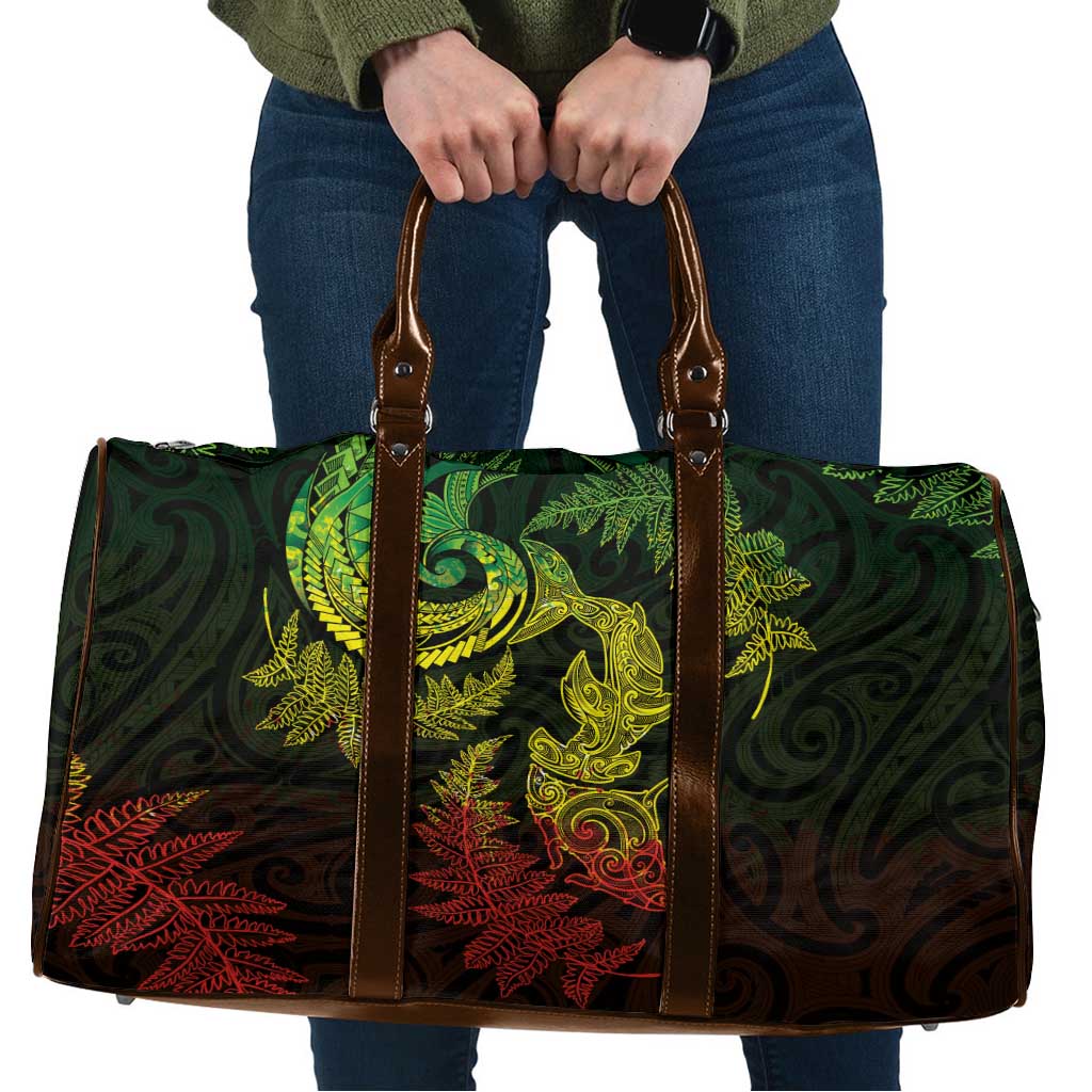 New Zealand Sea Animals with Maori Tribal Tattoo Travel Bag Shark Manta Ray with Silver Fern Reggae