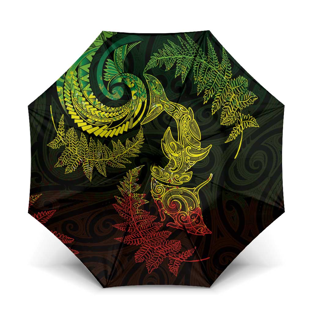 New Zealand Sea Animals with Maori Tribal Tattoo Umbrella Shark Manta Ray with Silver Fern Reggae