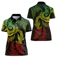 New Zealand Sea Animals with Maori Tribal Tattoo Women Polo Shirt Shark Manta Ray with Silver Fern Reggae