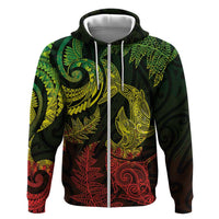 New Zealand Sea Animals with Maori Tribal Tattoo Zip Hoodie Shark Manta Ray with Silver Fern Reggae