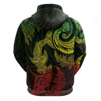 New Zealand Sea Animals with Maori Tribal Tattoo Zip Hoodie Shark Manta Ray with Silver Fern Reggae