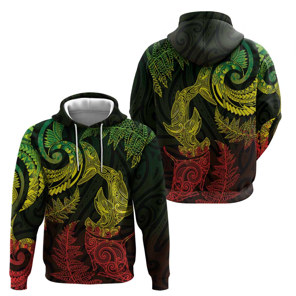 New Zealand Sea Animals with Maori Tribal Tattoo Zip Hoodie Shark Manta Ray with Silver Fern Reggae