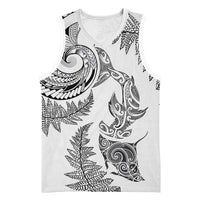 New Zealand Sea Animals with Maori Tribal Tattoo Basketball Jersey Shark Manta Ray with Silver Fern White