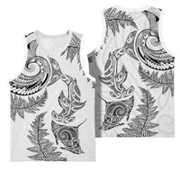 New Zealand Sea Animals with Maori Tribal Tattoo Basketball Jersey Shark Manta Ray with Silver Fern White
