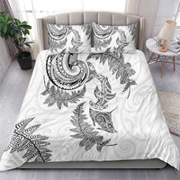 New Zealand Sea Animals with Maori Tribal Tattoo Bedding Set Shark Manta Ray with Silver Fern White