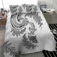 New Zealand Sea Animals with Maori Tribal Tattoo Bedding Set Shark Manta Ray with Silver Fern White