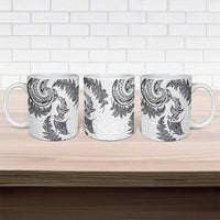 New Zealand Sea Animals with Maori Tribal Tattoo Ceramic Mug Shark Manta Ray with Silver Fern White
