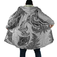 New Zealand Sea Animals with Maori Tribal Tattoo Cloak Shark Manta Ray with Silver Fern White