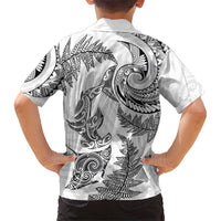 New Zealand Sea Animals with Maori Tribal Tattoo Kid Hawaiian Shirt Shark Manta Ray with Silver Fern White