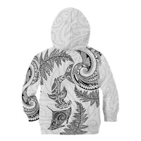 New Zealand Sea Animals with Maori Tribal Tattoo Kid Hoodie Shark Manta Ray with Silver Fern White