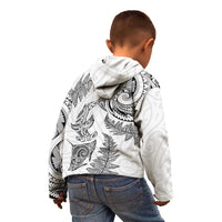 New Zealand Sea Animals with Maori Tribal Tattoo Kid Hoodie Shark Manta Ray with Silver Fern White