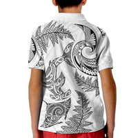 New Zealand Sea Animals with Maori Tribal Tattoo Kid Polo Shirt Shark Manta Ray with Silver Fern White