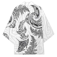 New Zealand Sea Animals with Maori Tribal Tattoo Kimono Shark Manta Ray with Silver Fern White