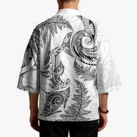 New Zealand Sea Animals with Maori Tribal Tattoo Kimono Shark Manta Ray with Silver Fern White