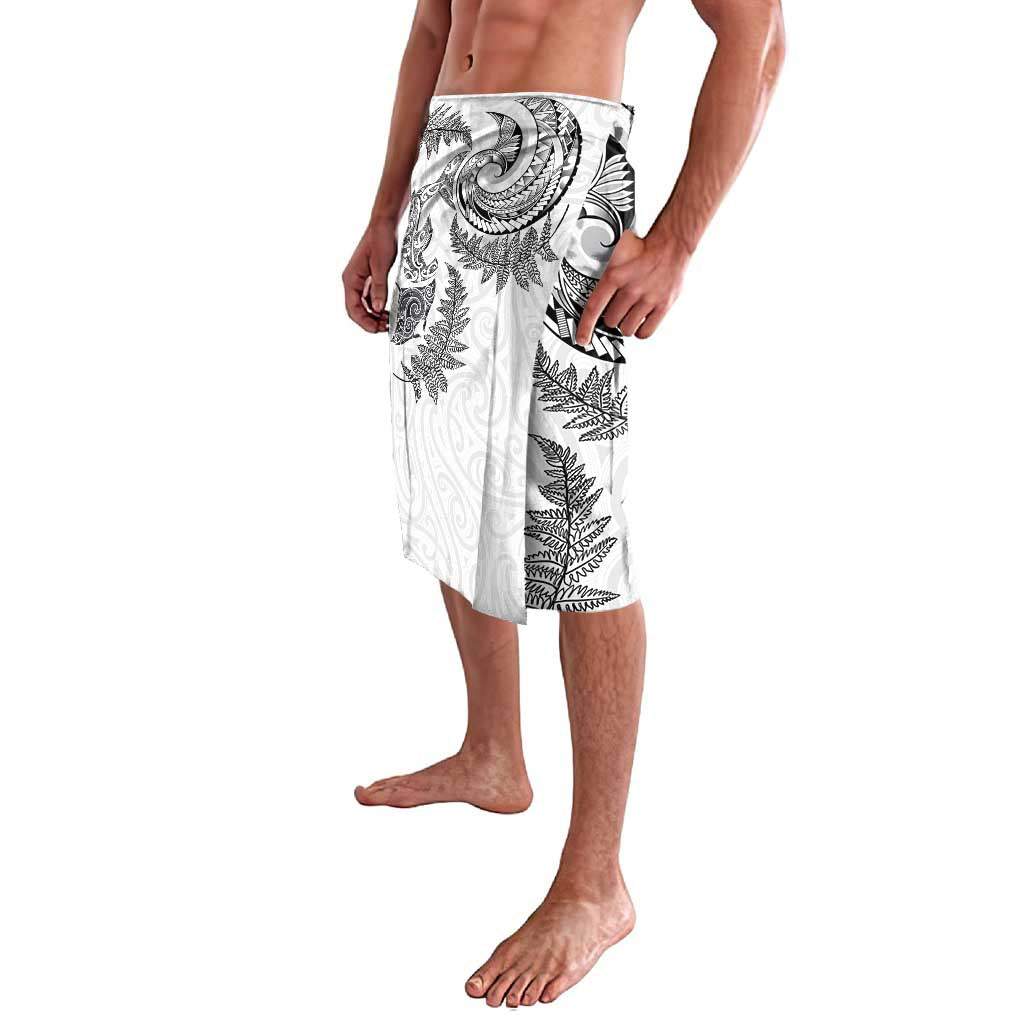 New Zealand Sea Animals with Maori Tribal Tattoo Lavalava Shark Manta Ray with Silver Fern White