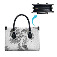 New Zealand Sea Animals with Maori Tribal Tattoo Leather Bag Shark Manta Ray with Silver Fern White