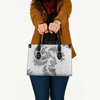 New Zealand Sea Animals with Maori Tribal Tattoo Leather Bag Shark Manta Ray with Silver Fern White