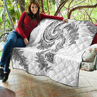 New Zealand Sea Animals with Maori Tribal Tattoo Quilt Shark Manta Ray with Silver Fern White