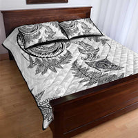 New Zealand Sea Animals with Maori Tribal Tattoo Quilt Bed Set Shark Manta Ray with Silver Fern White