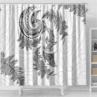 New Zealand Sea Animals with Maori Tribal Tattoo Shower Curtain Shark Manta Ray with Silver Fern White
