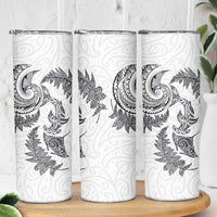 New Zealand Sea Animals with Maori Tribal Tattoo Skinny Tumbler Shark Manta Ray with Silver Fern White