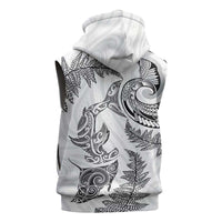 New Zealand Sea Animals with Maori Tribal Tattoo Sleeveless Hoodie Shark Manta Ray with Silver Fern White