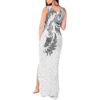 New Zealand Sea Animals with Maori Tribal Tattoo Tank Maxi Dress Shark Manta Ray with Silver Fern White