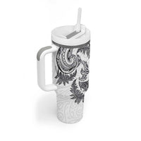 New Zealand Sea Animals with Maori Tribal Tattoo Tumbler With Handle Shark Manta Ray with Silver Fern White