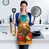 Hawaiian Turtles on Beach Apron with Pineapple Tropical Plant and Lei LT03 - Polynesian Pride