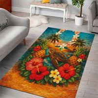 Hawaiian Turtles on Beach Area Rug with Pineapple Tropical Plant and Lei