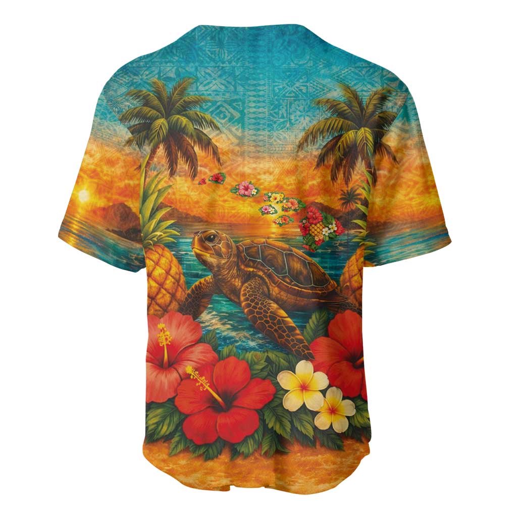 Hawaiian Turtles on Beach Baseball Jersey with Pineapple Tropical Plant and Lei LT03 - Polynesian Pride